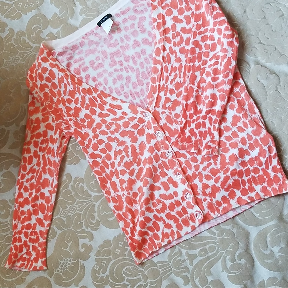 J. Crew Lightweight Cotton Cardigan - Orange/Ivory - Size XS